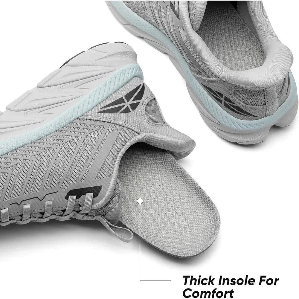 Women's Gray Blue Walking Shoes Comfort Breathable Non-Slip Gym Training Sneaker
